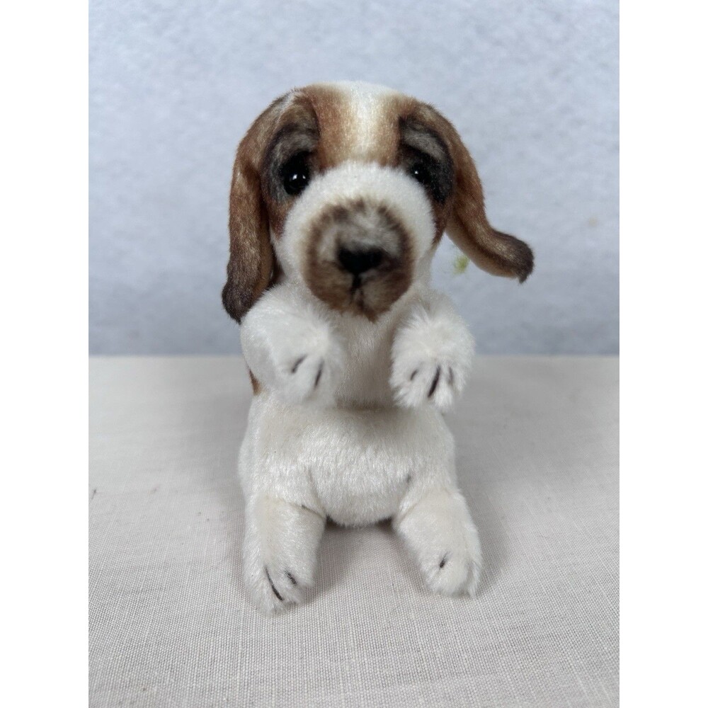 Folkmanis Mini Dog Finger Puppet Plush Realistic Brown Ears White Body 4.5”